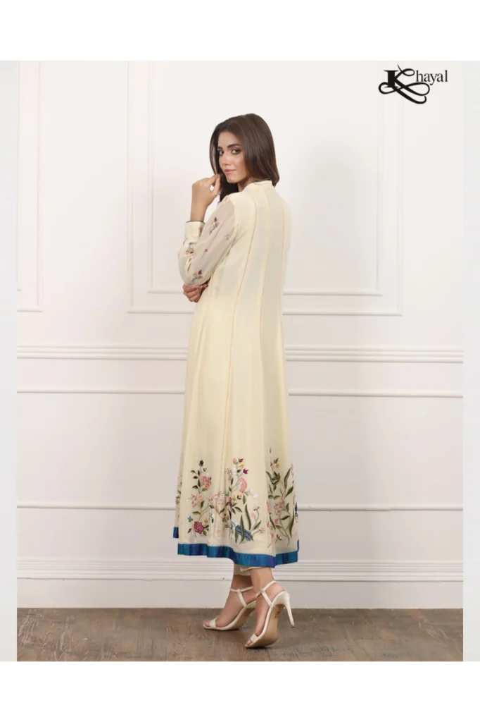 Off-White Peshwas with Floral work and Magenta Dupatta - Image 3