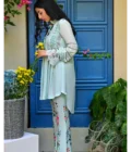Tiffany Blue Peplum Top With Printed Pants - Image 3