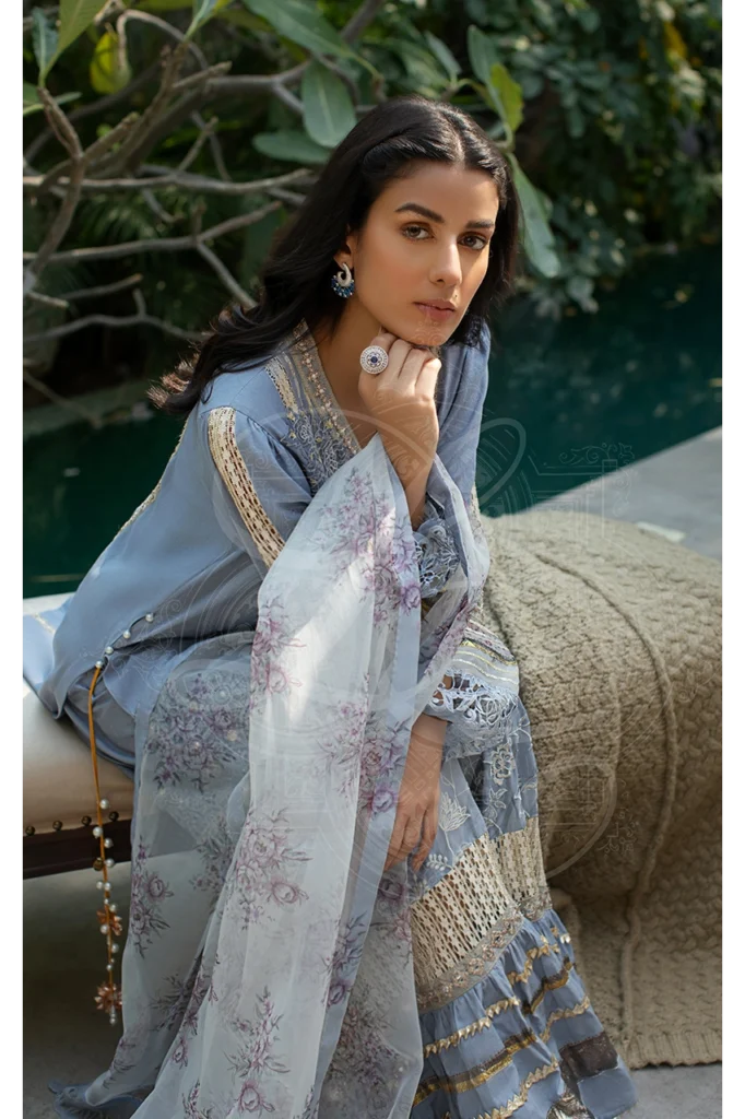 Periwinkle Tunic With Gharara And Printed Dupatta - Image 2