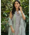 Lavender Kalidar Kurta With Pants And Printed Dupatta - Image 2