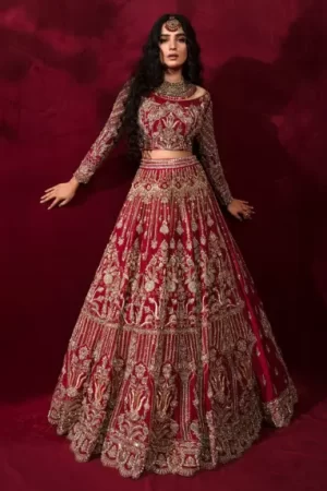 Red Bride With Trailed Duppatta Ali Tirmazi