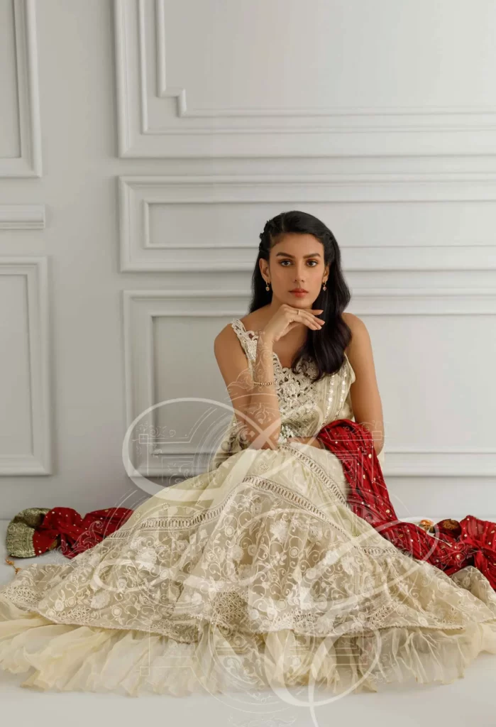 Ivory Dress With A Crushed Lehenga - Image 2