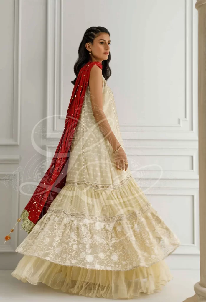 Ivory Dress With A Crushed Lehenga - Image 3
