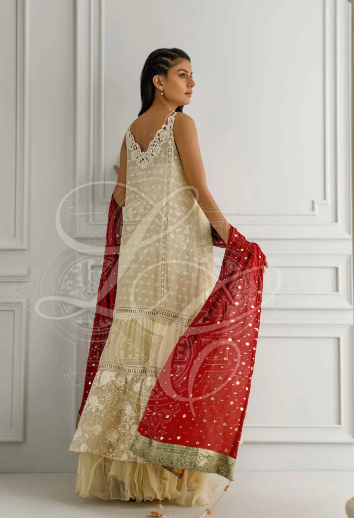 Ivory Dress With A Crushed Lehenga - Image 4