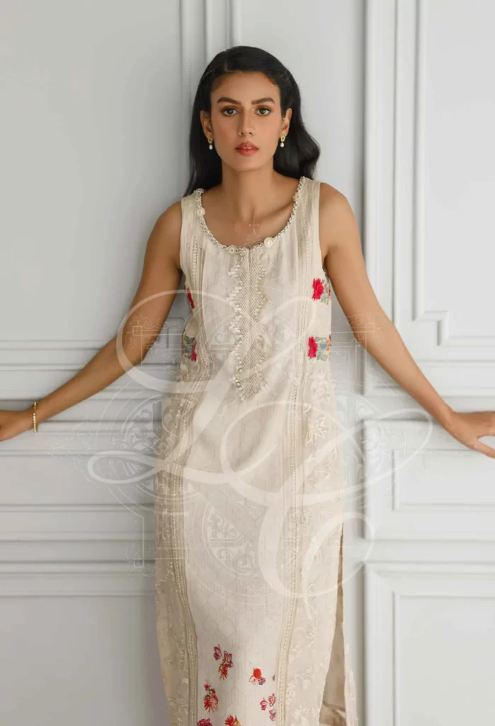 Beige Printed And Embroidered Set - Image 4