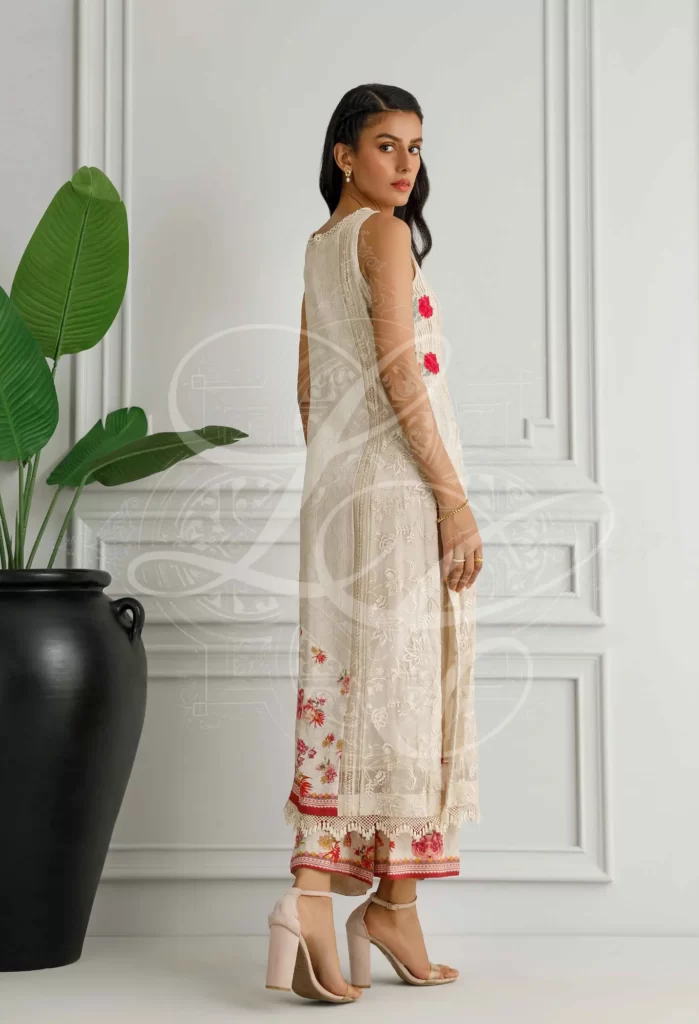 Beige Printed And Embroidered Set - Image 3