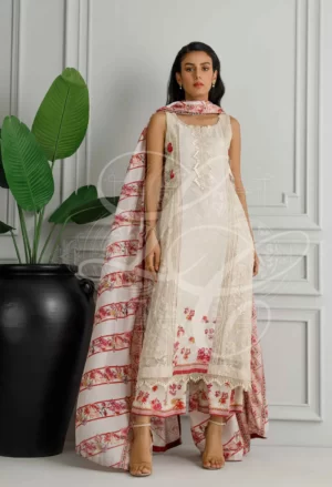 Beige Printed And Embroidered Set