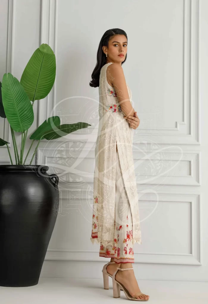 Beige Printed And Embroidered Set - Image 2