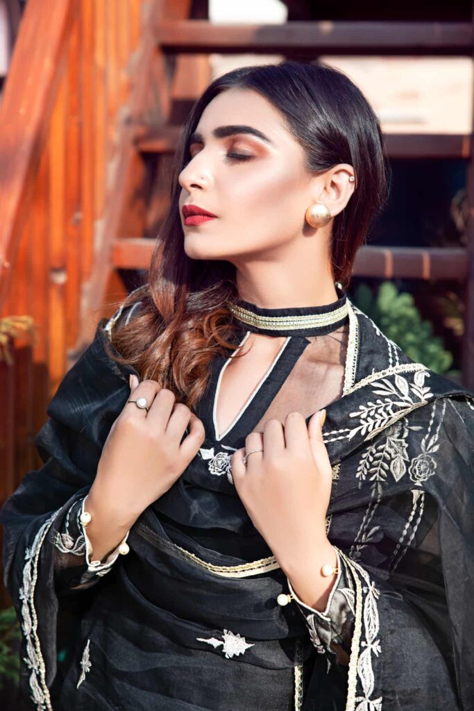 Black Embroidered Shirt & Organza Dupatta - Image 2