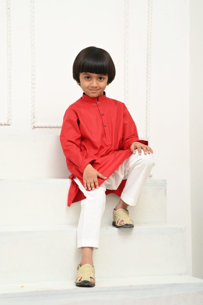 Mom4Little Red Kurta and White Pajama - Image 3