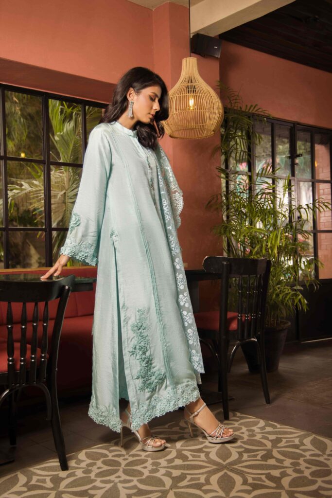Korean Silk Ferozi Set – SHK-1144 - Image 4