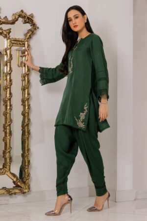 Green Shawl Embroidered Set - SHK-1240