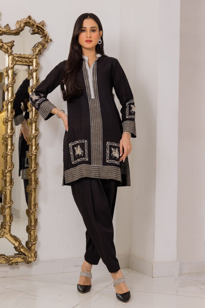 Black Monochrome Khaddar Set - SHK-1239