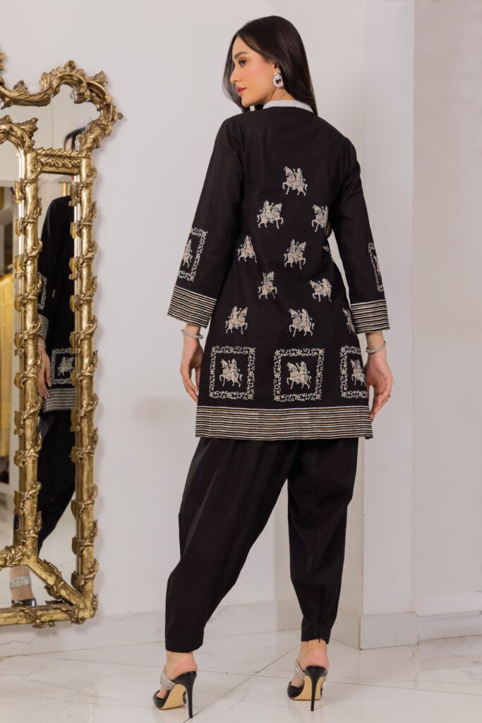 Black Monochrome Khaddar Set - SHK-1239 - Image 3