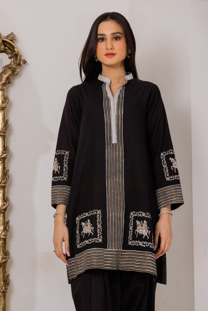 Black Monochrome Khaddar Set - SHK-1239 - Image 2