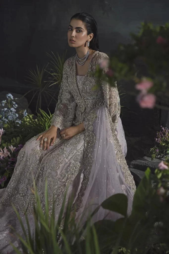 Aura Lavender And Silver Banarsi Lehenga - Image 3