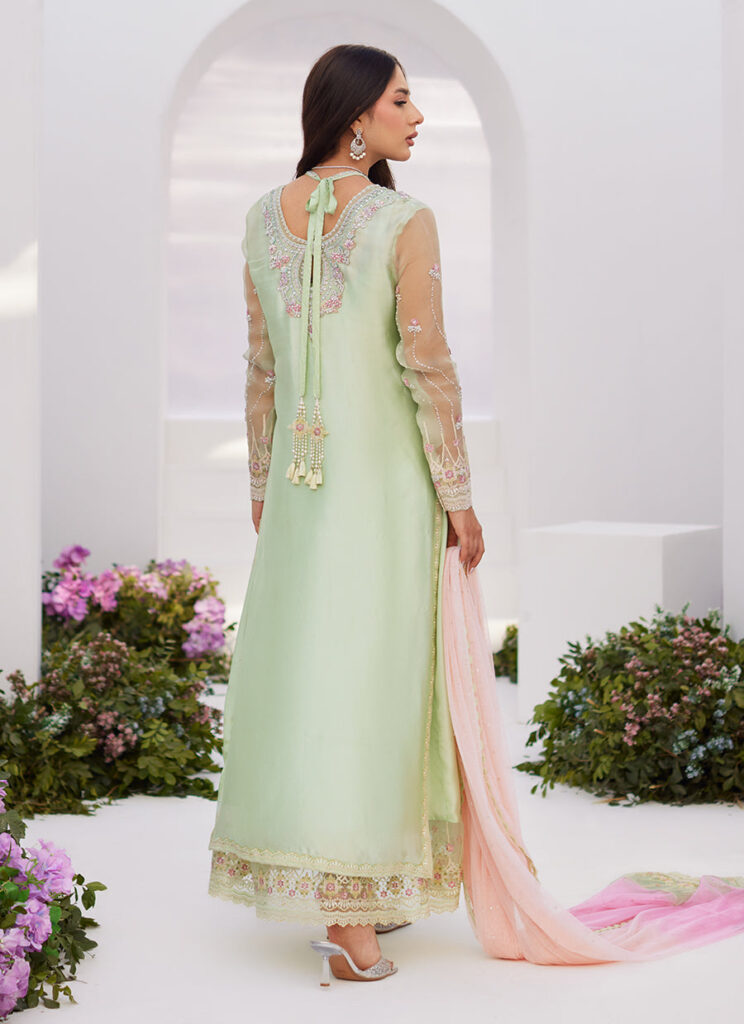 Collette Mint Ombre Embellished Column Shirt With Kalidaar With Embroidered Slip - Image 2