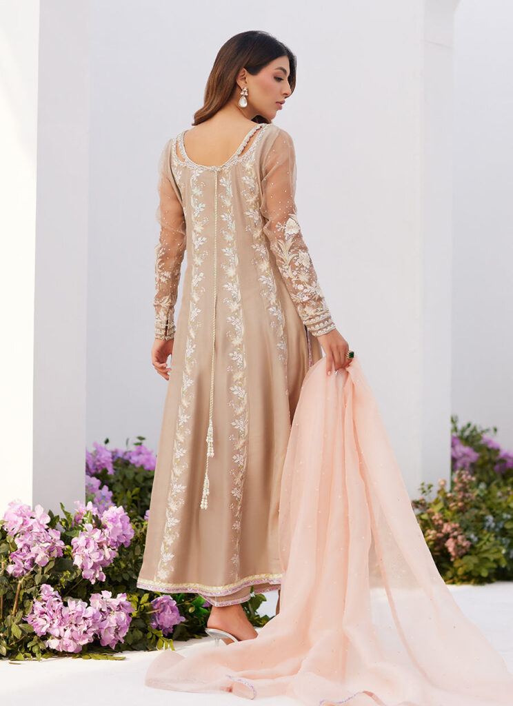 Charlene Sand Embroidered Kalidaar With Dupatta - Image 3