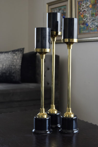 Jet Black Set of Three Candle stands