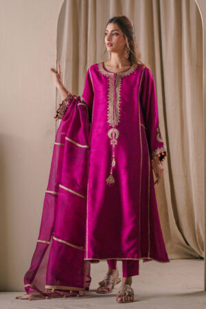 Magenta Silk With Pearls