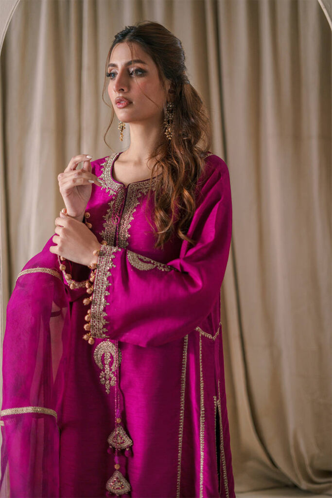 Magenta Silk With Pants - Image 2
