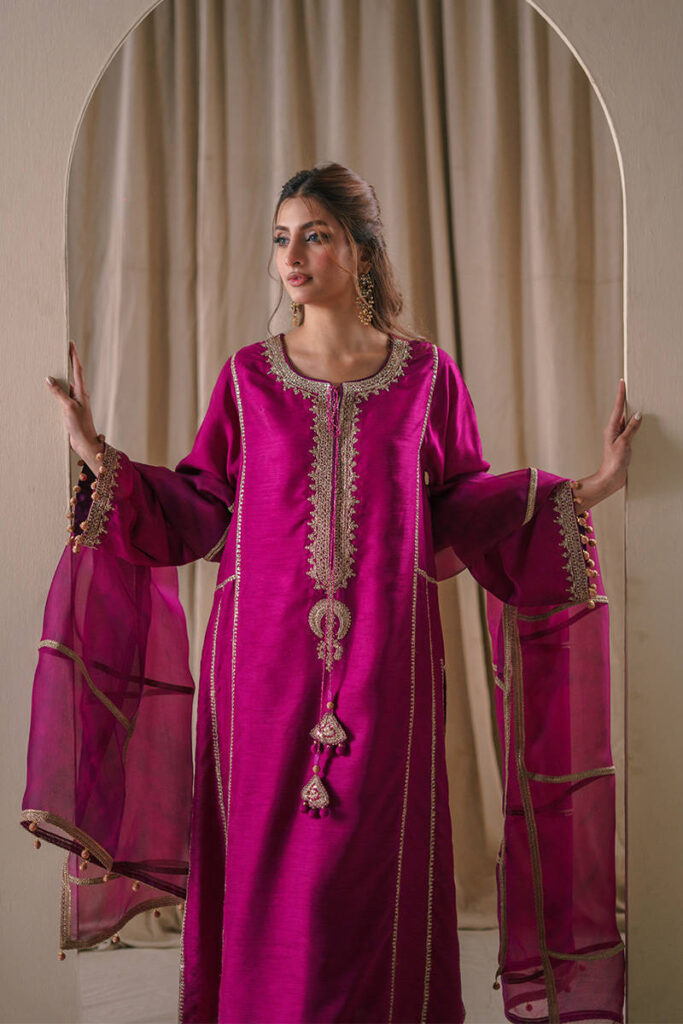 Magenta Silk With Pants - Image 7