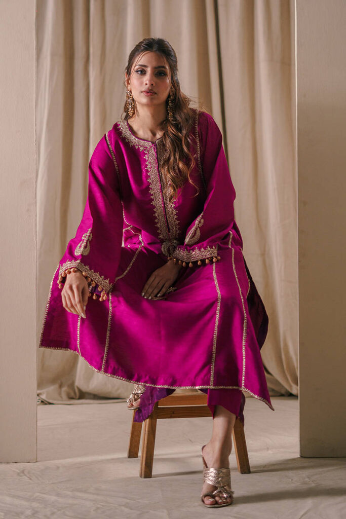 Magenta Silk With Pants - Image 6