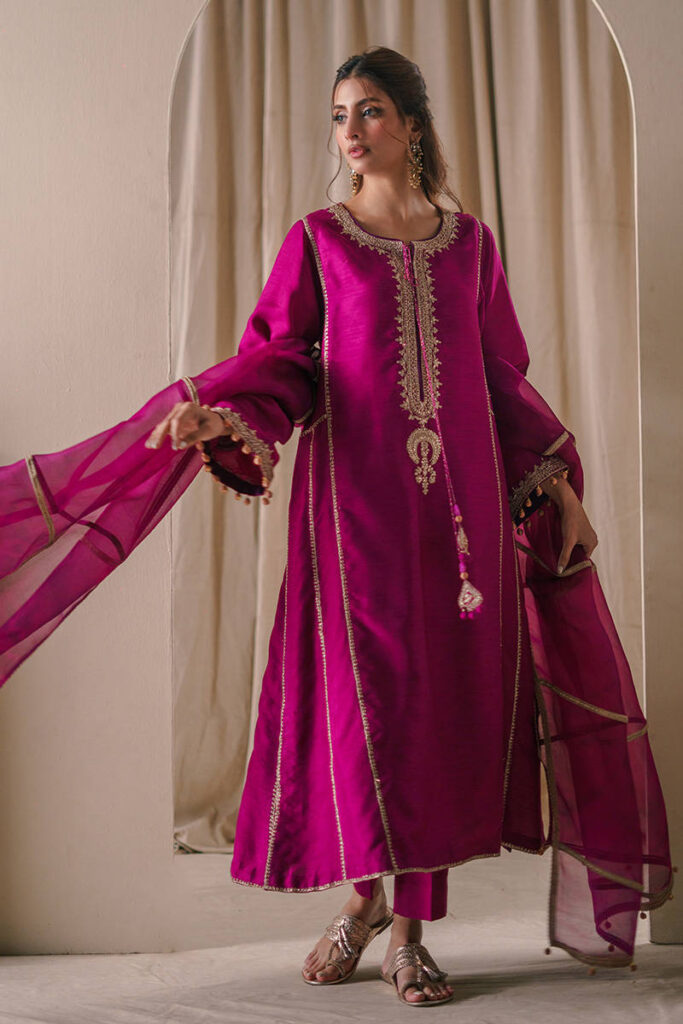 Magenta Silk With Pants - Image 3