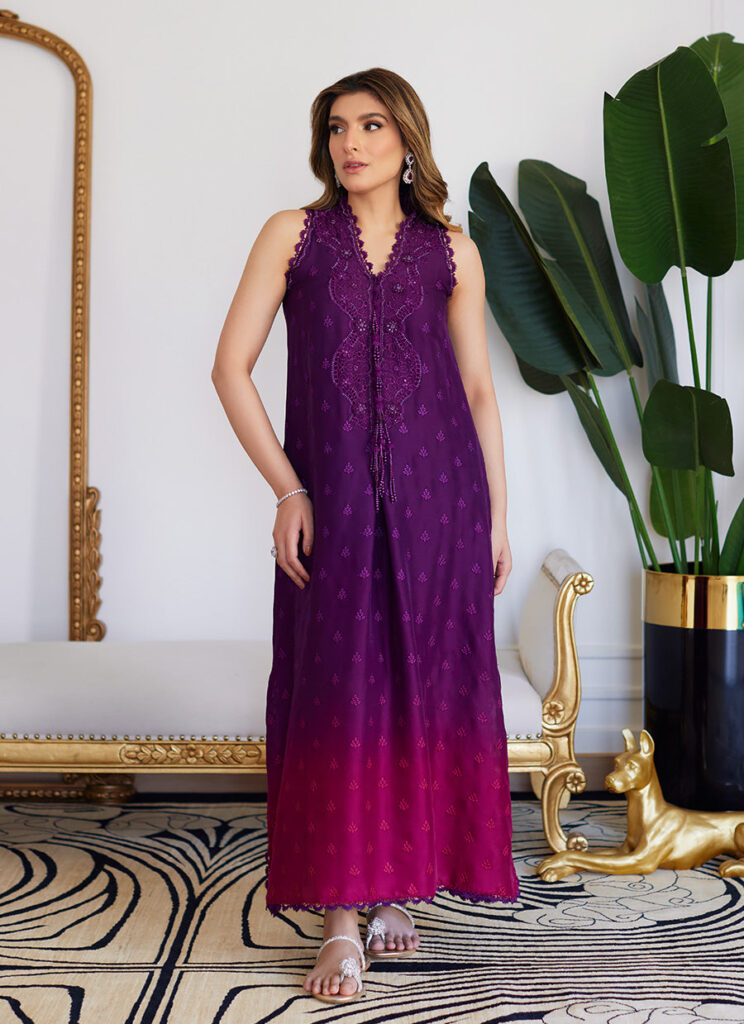 Violette Wild Berry Ombre Embroidered Raw Silk Shirt - Image 3