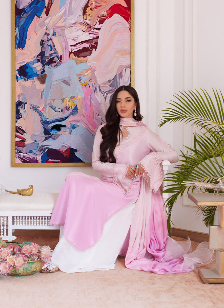 Arellia Baby Pink Two Toned Rawsilk Shirt With Dupatta - Image 2