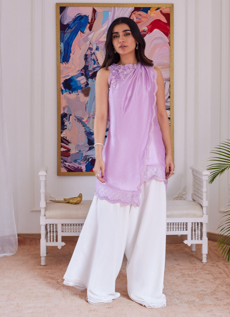 Suzette Lavender Asymmetrical Raw Silk Shirt - Image 3