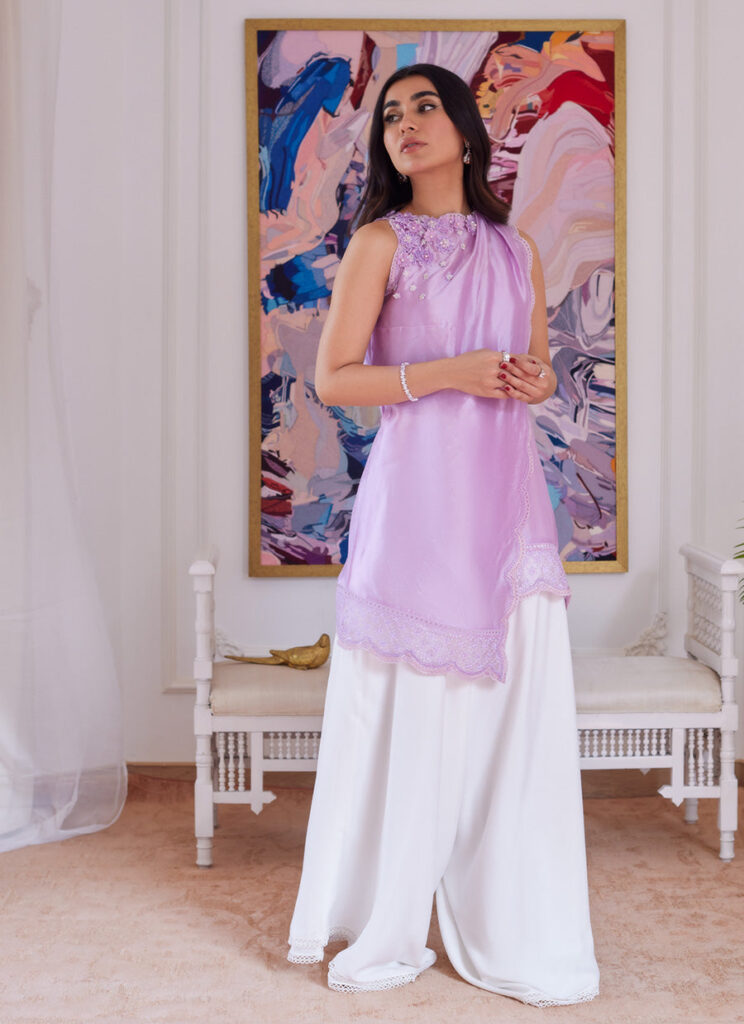 Suzette Lavender Asymmetrical Raw Silk Shirt - Image 5