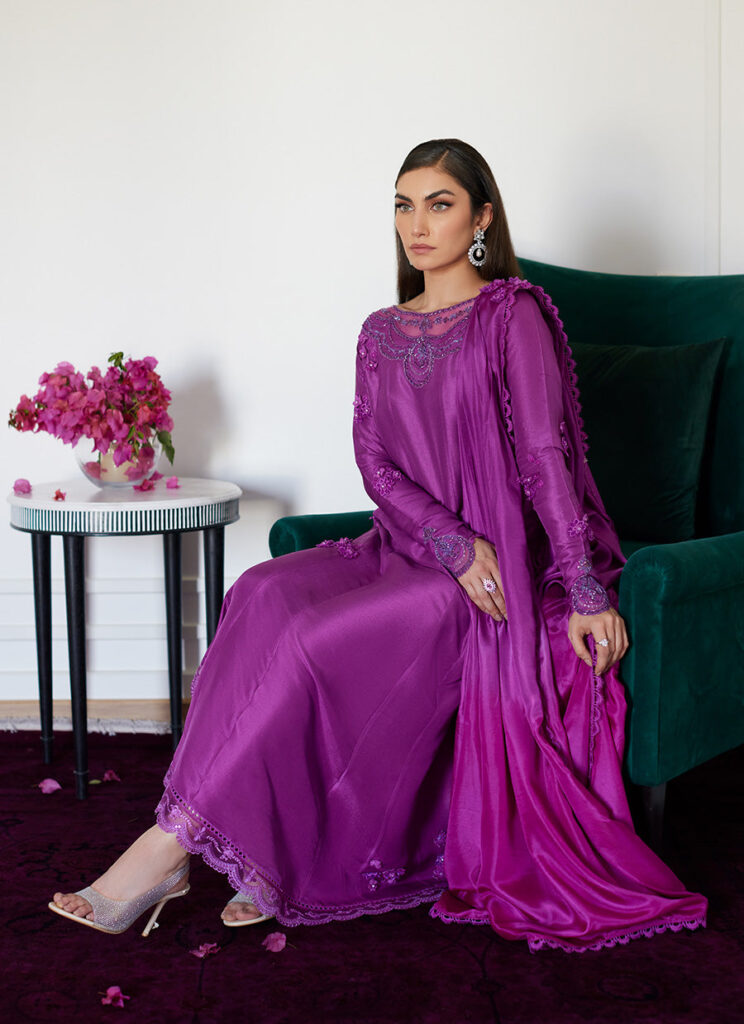 Tierra Muted Magenta Embroidered Raw Silk Kalidar With Dupatta - Image 8