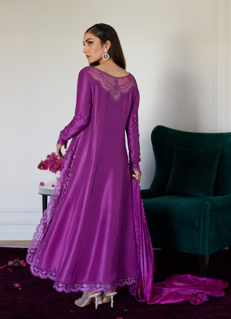 Tierra Muted Magenta Embroidered Raw Silk Kalidar With Dupatta - Image 3
