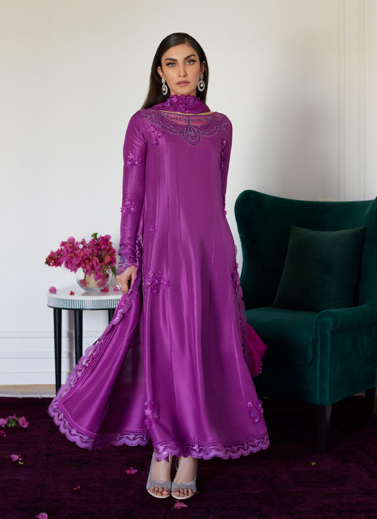 Tierra Muted Magenta Embroidered Raw Silk Kalidar With Dupatta - Image 4