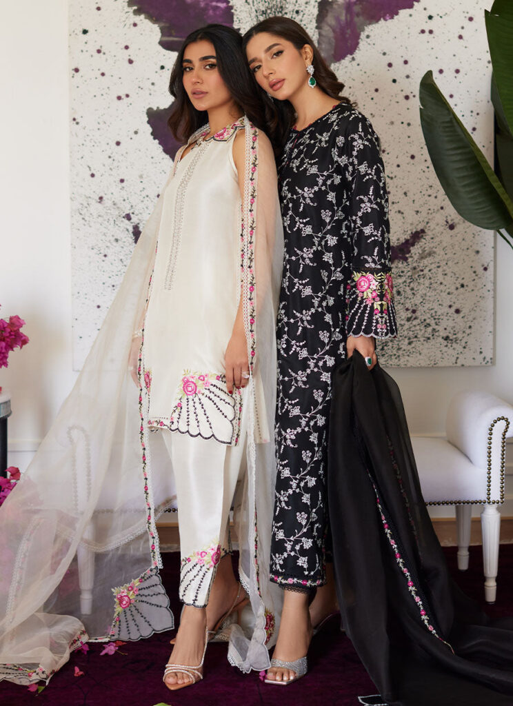 Genevive Pearl White Embroidered Raw Silk Shirt With Dupatta - Image 9