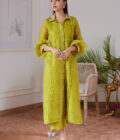 Faustine Kiwi Embroidered Raw Silk Shirt