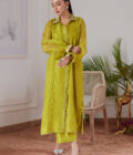 Faustine Kiwi Embroidered Raw Silk Shirt - Image 5