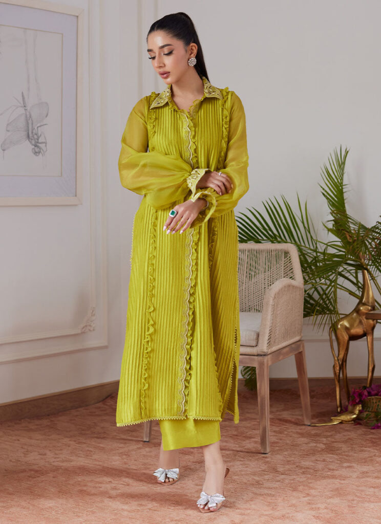 Faustine Kiwi Embroidered Raw Silk Shirt - Image 5