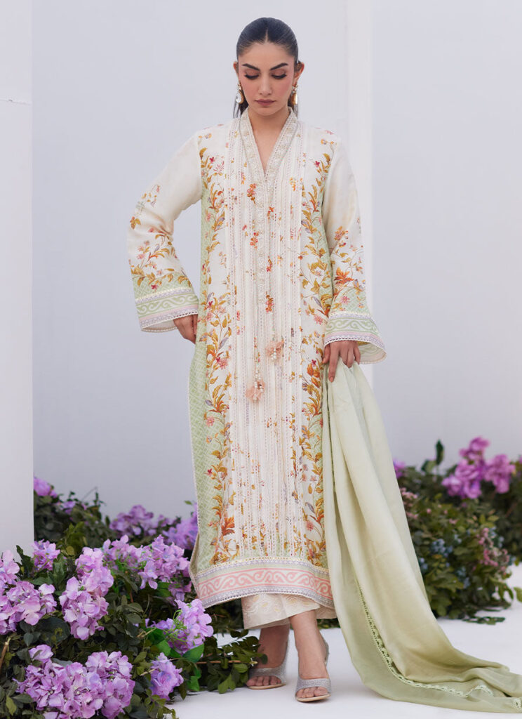 Sage Trellis Shirt And Dupatta