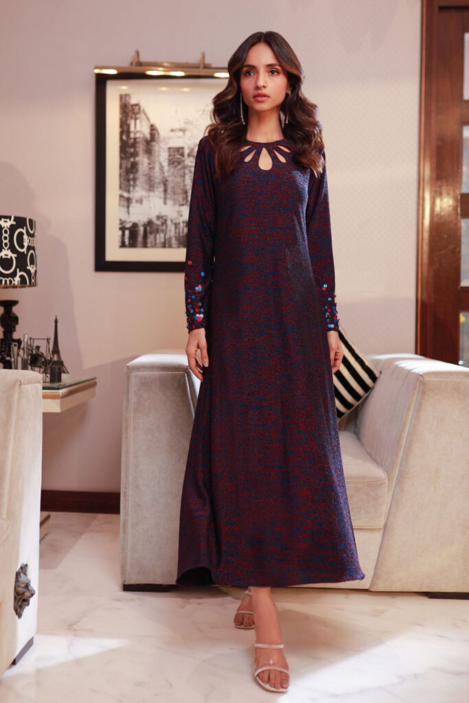 Blue And Red Sparkling Long Dress