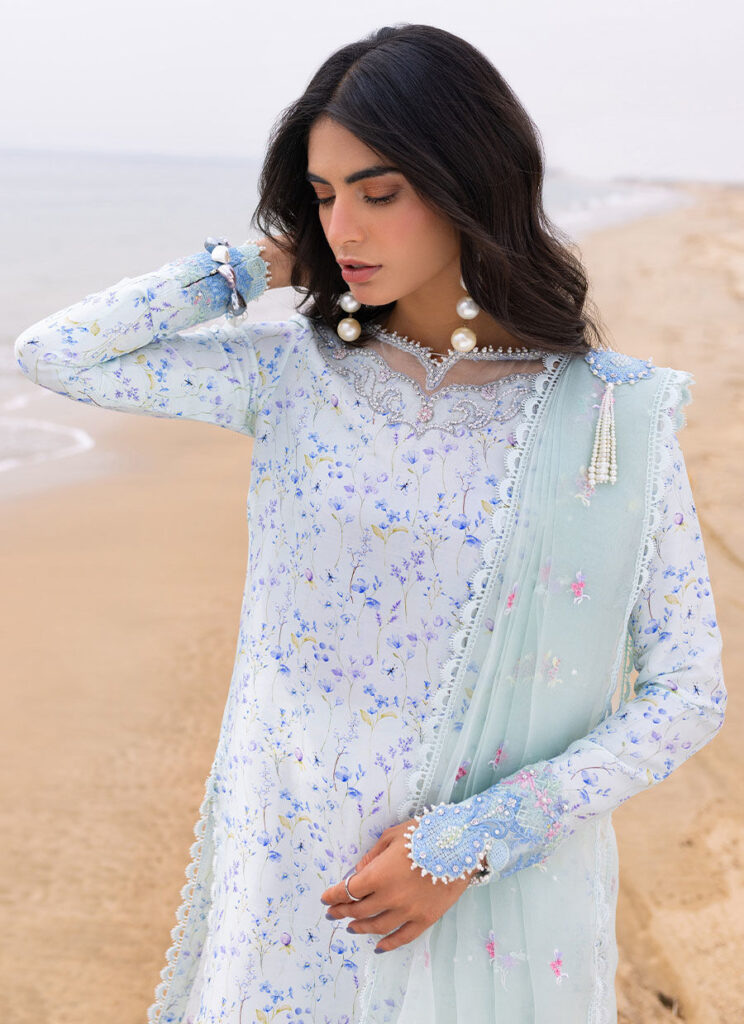 Skye Ice Blue Shirt And Pre-Draped Dupatta - Image 2