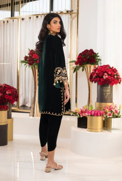 Emerald Front Open Kurta with Shalwar - Image 2