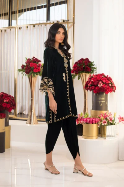 Emerald Front Open Kurta with Shalwar - Image 4
