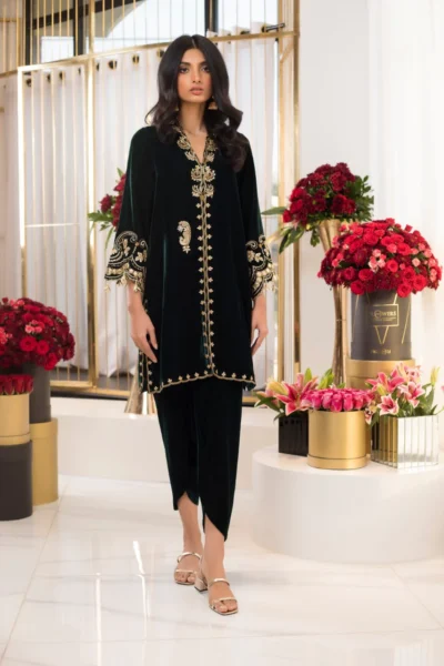 Emerald Front Open Kurta with Shalwar - Image 5