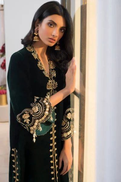 Emerald Front Open Kurta with Shalwar - Image 3