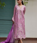 Ivan Mauve Embroidered Cotton Net Shirt with Medium Silk Dupatta - Image 5