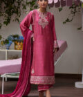 Feo Crimson Embroidered Raw Silk Shirt and Dupatta