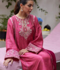 Feo Crimson Embroidered Raw Silk Shirt and Dupatta - Image 4
