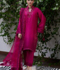 Yeliza Raspberry Ombre Raw Silk Shirt and Dupatta